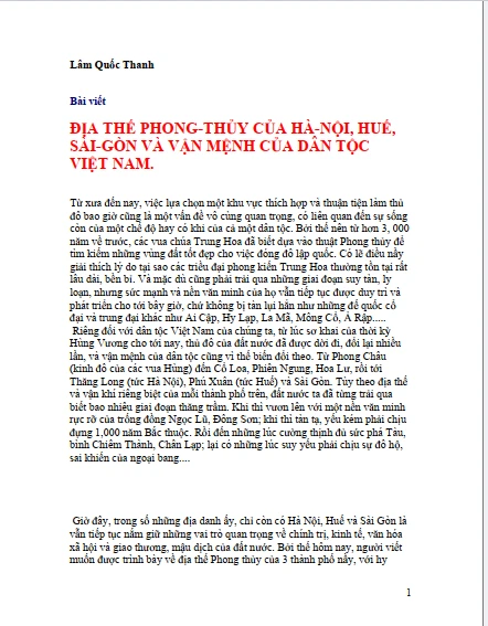 Địa thế phong thủy của Hà Nội Huế Sài Gòn và vận mệnh của dân tộc Việt Nam