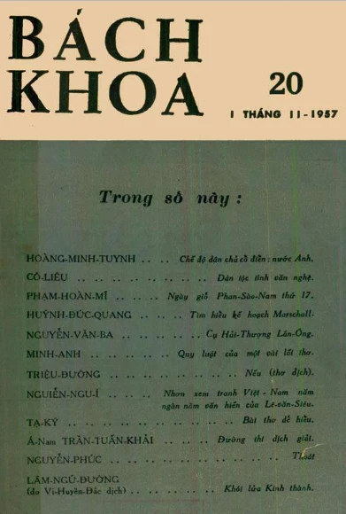 Bán nguyệt san Bách Khoa số 20 (01/11/1957)