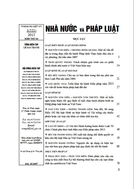 Tạp chí Nhà nước và pháp luật số 1 năm 2015