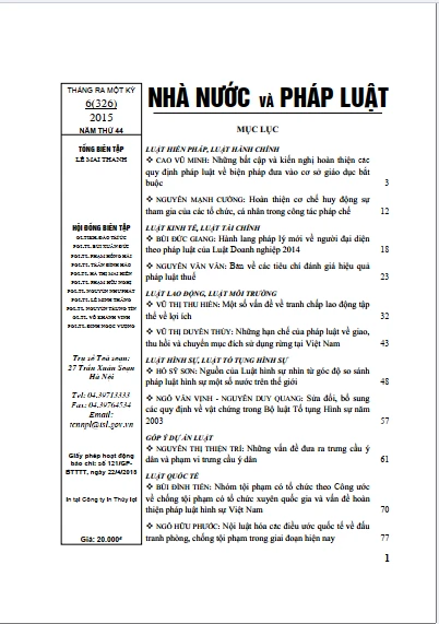 Tạp chí Nhà nước và pháp luật số 6 năm 2015