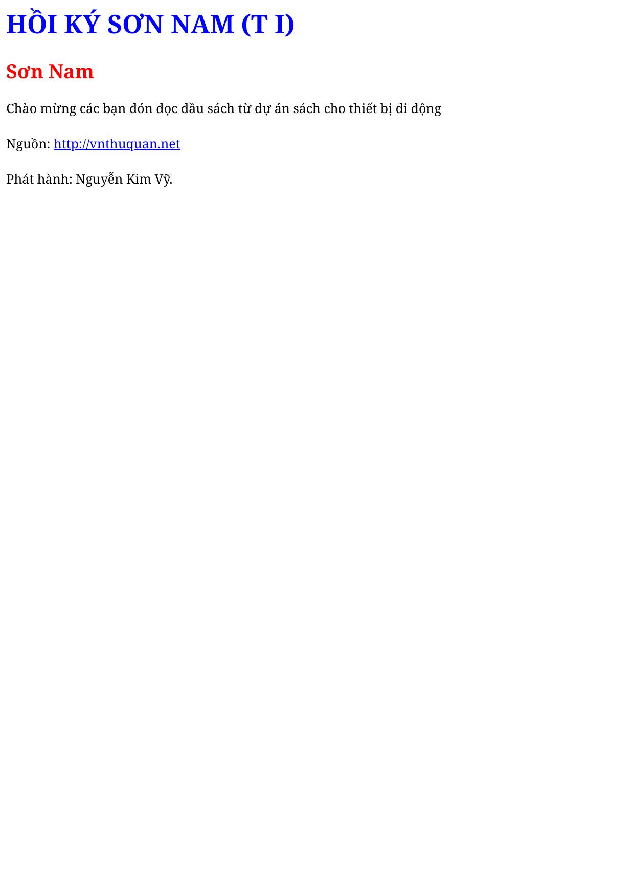 HỒI KÝ SƠN NAM (T I)