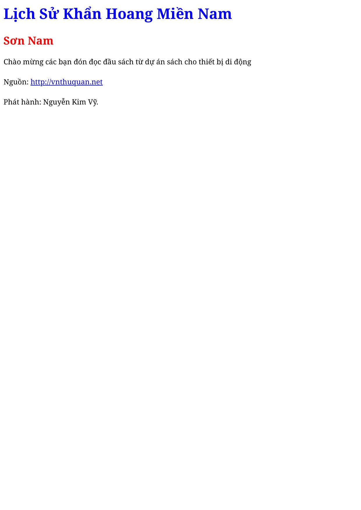 Lịch Sử Khẩn Hoang Miền Nam