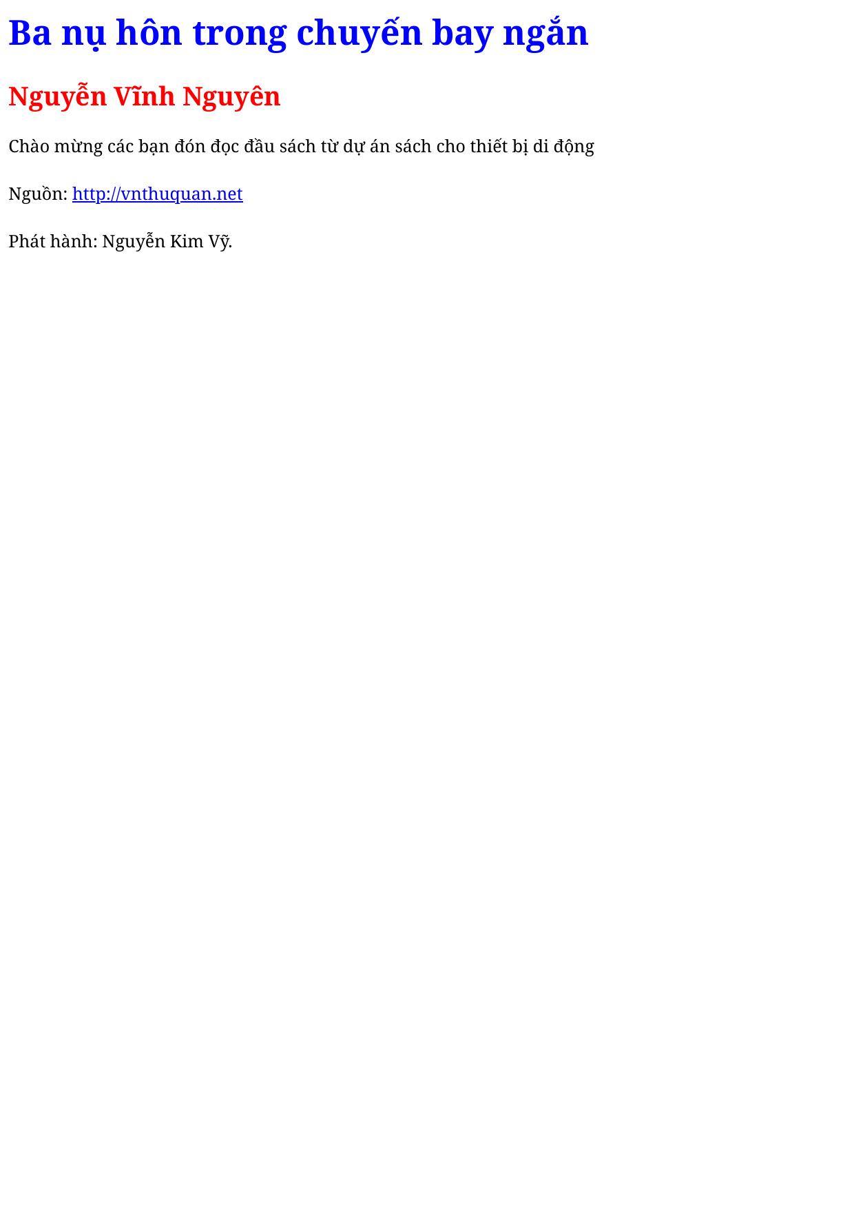 Ba nụ hôn trong chuyến bay ngắn