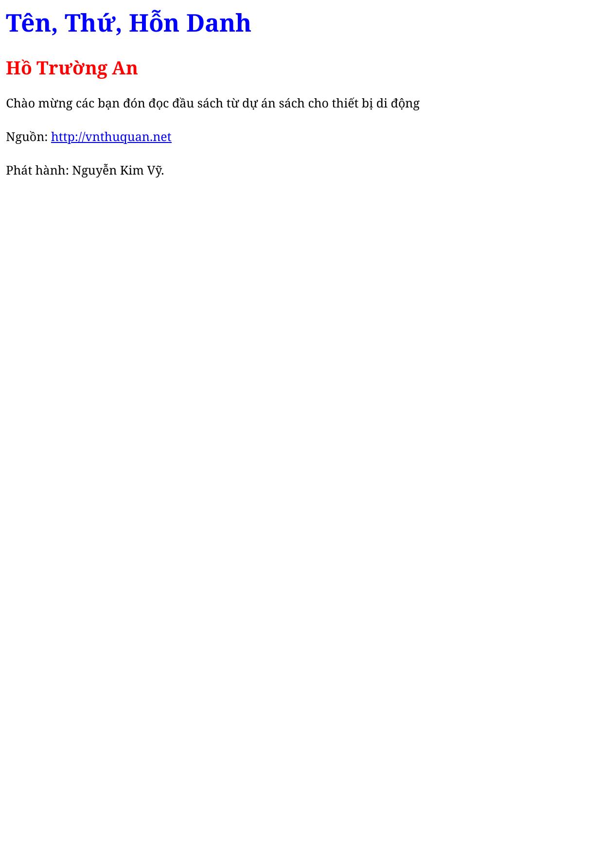 Tên, Thứ, Hỗn Danh