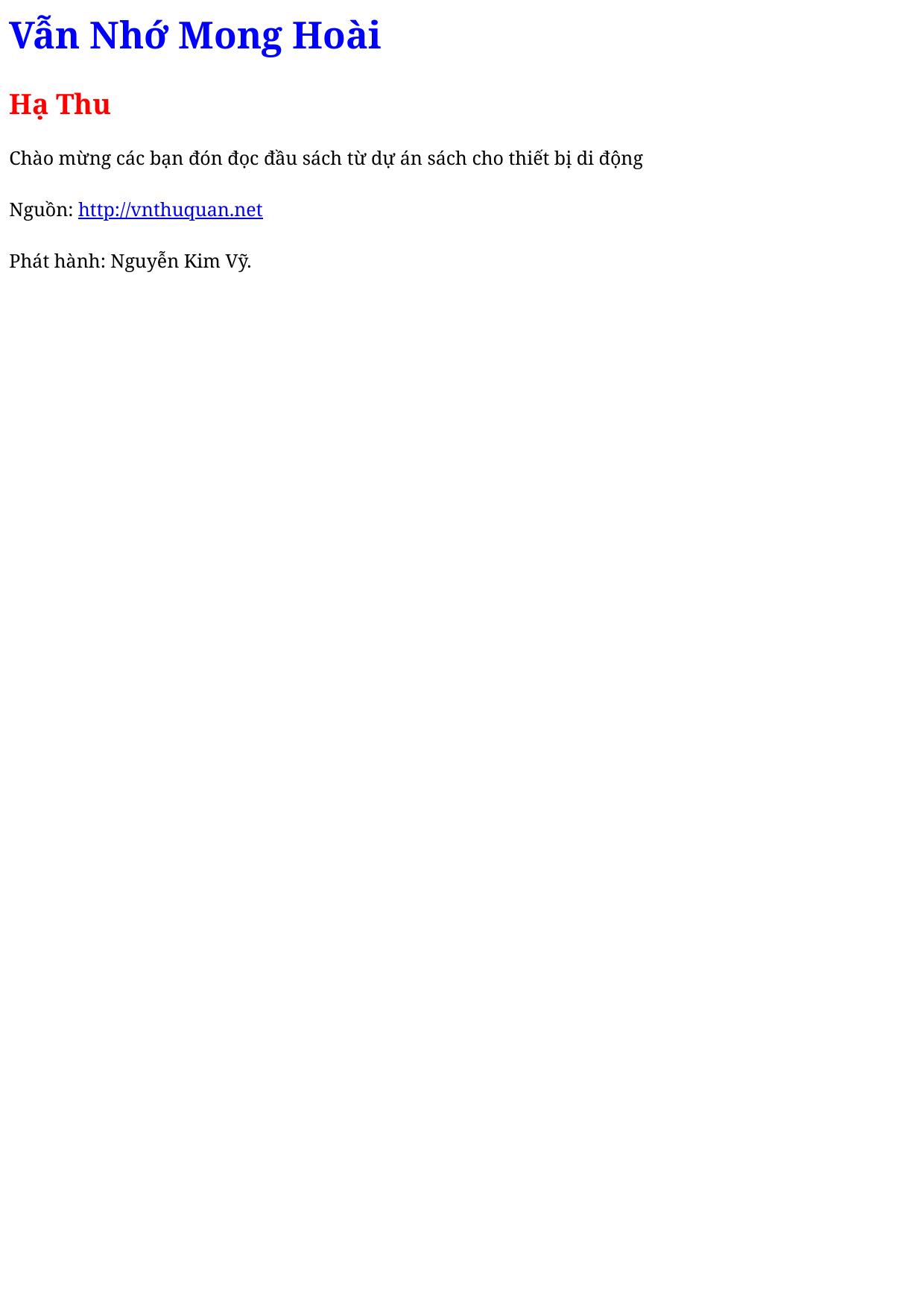 Vẫn Nhớ Mong Hoài